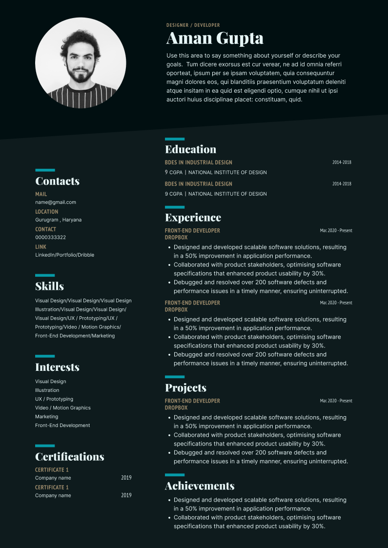 ATS-Friendly resume template - Midnight